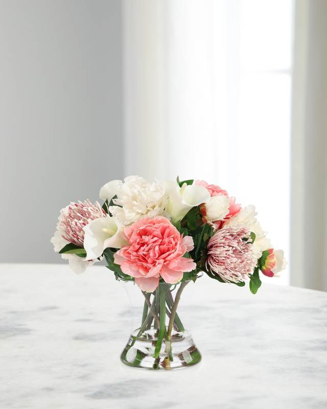 Pastel Protea 16" Faux Floral Arrangement in Glass Vase